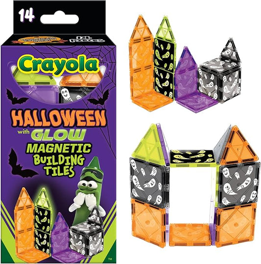 CreateOn Crayola Halloween Glow in The Dark Magnetic Tiles Set, Building Set for Kids, STEM Toys for Boys and Girls Ages 3 and Up, 14-Piece Set