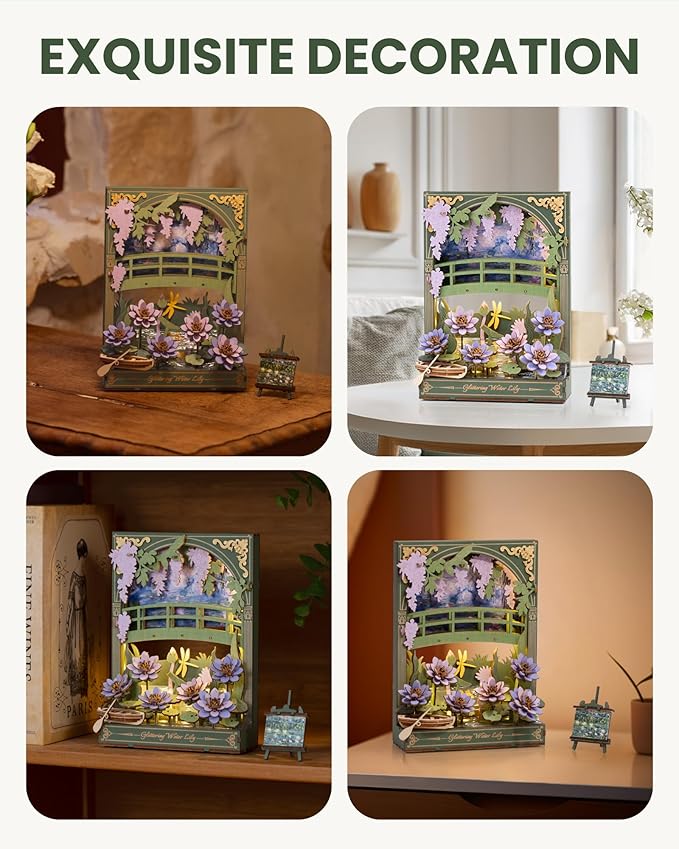 rowood Water Lily 3D Puzzle Building Set with LED,DIY Monet Wall Art Craft Kits for Adults,Home Decor Botanical Collection Gift for Teens Kids on Christmas