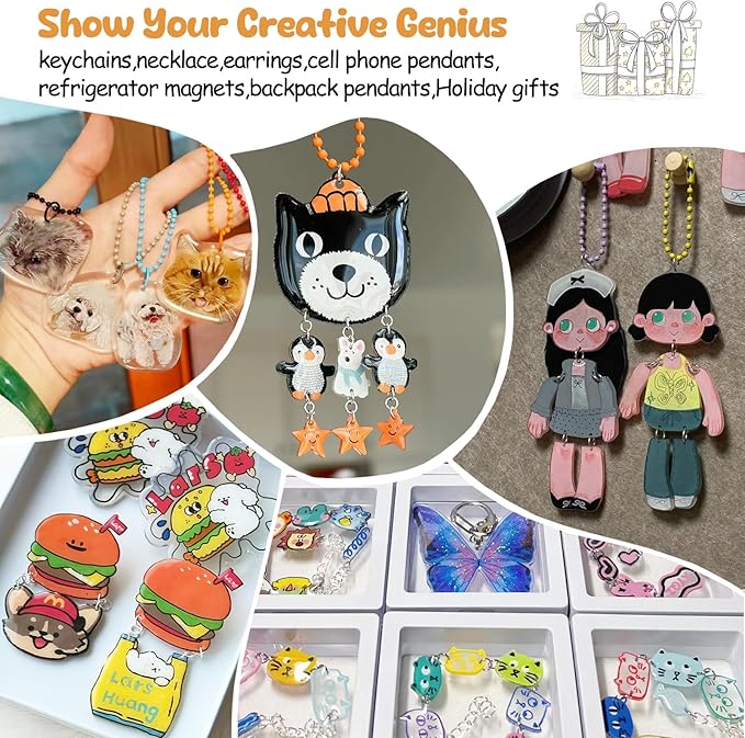 Hayunfiys 150 Pcs Shrink Sheet Set Shrink Paper Keychain Set with 20 Pieces of Shrinkage Paper 130 PCS Keychain and Open Iron Ring for Kids Creative Craft Markers, DIY Jewelry or Creative Crafts