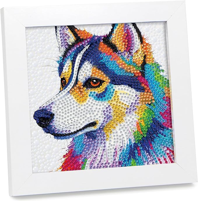 geesfayan Diamond Art Kits for Kids Ages 8-12,6 Inch DIY Gem Art Painting with 7 Inch Frame, Complete Starter Kit for Beginners, Creative Arts & Crafts Gift for Girls & Boys (Husky)