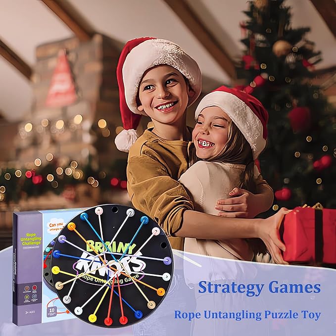 Brainy Knots Rope Untangling Game - Fun Puzzle Board Games for Kids & Adults! Portable Educational Strategy String Toy to Train Brain & Reflex Skills