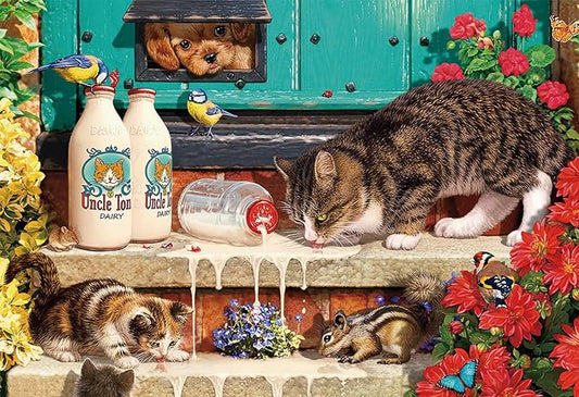 100 Piece Puzzles for Kids Cat 100 Piece Puzzles for Adults, Cute Kitten 100 Pieces Puzzle for Kids Ages 4-8, Doorstep Raiders Puzzle for Seniors Teens Brain Teaser