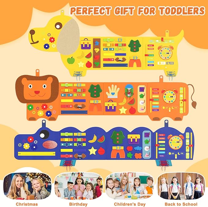 Lion Montessori Busy Board - Sensory Wall Panel for Kids, Felt Activity Cube for Toddlers, Daycare Toys and Playroom Furniture Essentials, Wall Mounted Sensory Board Toy Gift for Boys Girls, 3-6