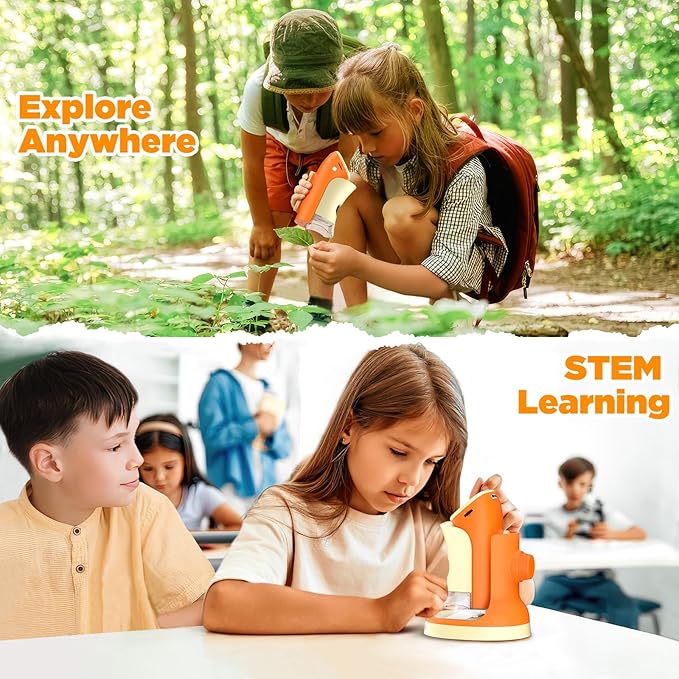 Microscope for Kids 2-in-1 Pocket Portable 1000X 2.0'' HD Screen Handheld Digital Microscopes with 10 Slides, Photo/Video, 6 Adjustable LEDs, Edu Science Kit Gift for Kids Age 5-7 8-12