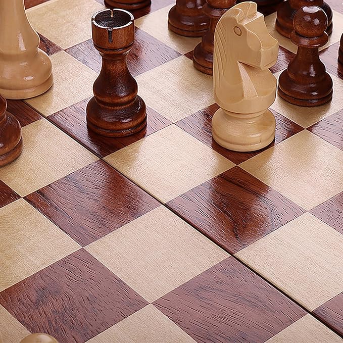 15" Folding Walnut Chess Set with Storage - Tournament-Size Portable Chess Board for Adults, Travel, Family Game Night, Gifts