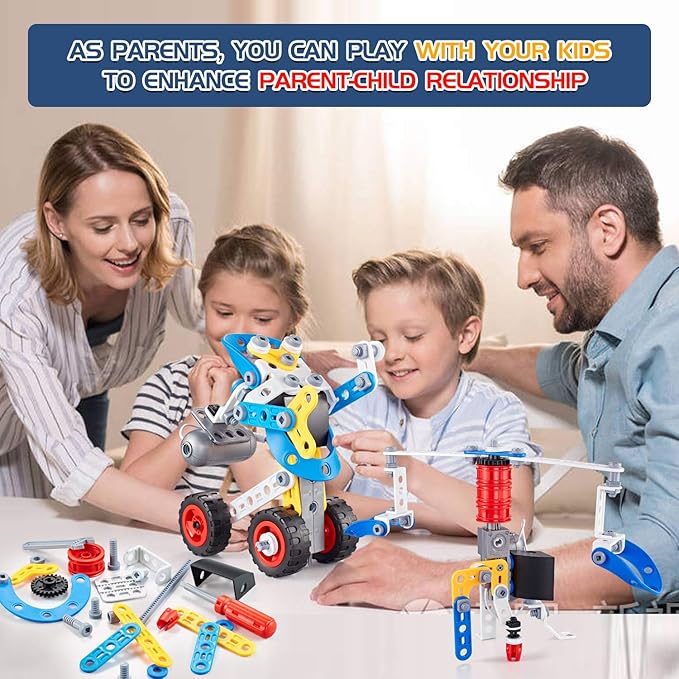 Erector Set for Boys 6-12, Building Toys for Kids Ages 4-8, 5 in 1 STEM Toys Ages 4-7 with Electric Power Motor, Construction Toys for Age 5 7 8 9 Years Old, 113 PCS DIY