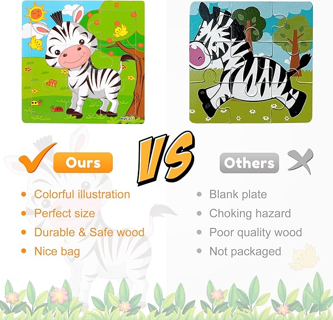 SYNARRY 6 Pack Wooden Jigsaw Puzzles for Kids Ages 3-5 Years Old, 9 Pieces Toddlers Animal Puzzles, Educational Preschool Learning Toys for Children Boys and Girls, Best Kids Puzzle Toys & Gifts