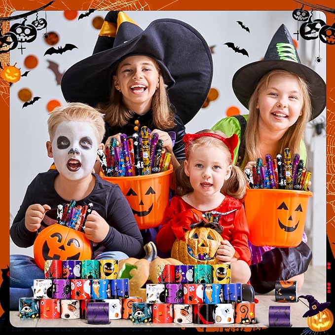 LUYI 250 PCS Halloween Slap Bracelets,Halloween Party Favors Supplies -50 Different Designs Bracelets Bulk for Halloween Decorations Treat Toys Bag Stuffers Gift