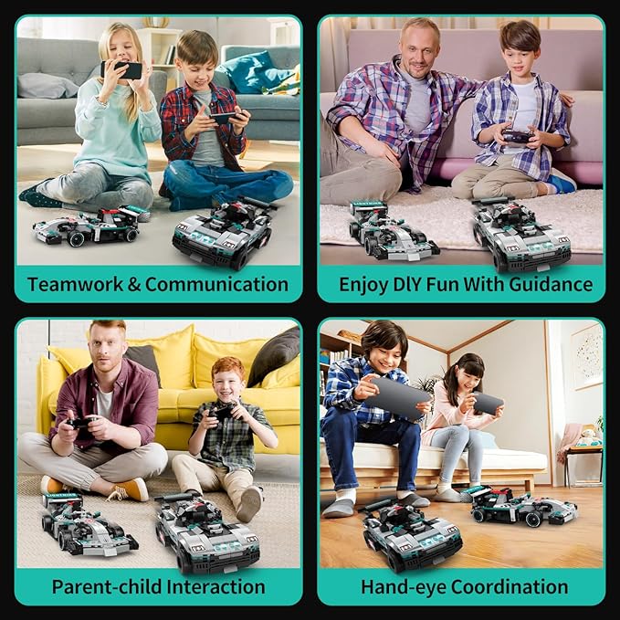 STEM Building Toys for Kids,2 in 1 Remote Control Racing Car Building Set,DIY Engineering Construction Toy,Adult Collectible Model Car Set to Build,Birthday Gift for Boys Girls Ages 8-14+