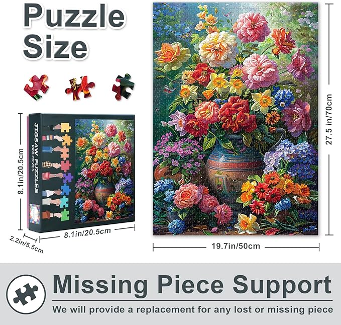 1000 Piece Jigsaw Puzzle for Adults Flowers in Pots Jigsaw Puzzles Still Life Jigsaw Puzzle Challenging Puzzle Perfect for Game Finished Size 19.5 x 27.5 Inch