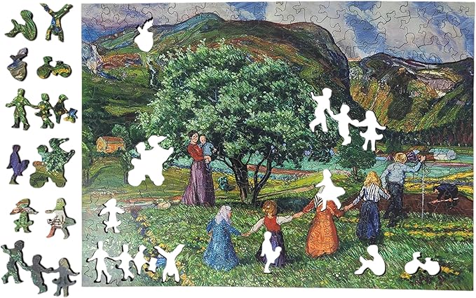 Wooden Puzzle for Adults - Uniquely Shaped Pieces - Made in The USA by FoxSmartBox - 225 Pieces - Summer and Playing Children