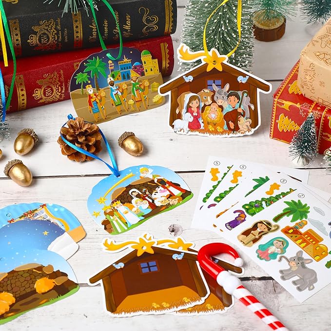 36 Pack Make a Nativity Scene Christmas Nativity Craft Kits Nativity Scene Hanging Ornaments Religious Christian Craft Kits for Holy Night Christian Religious Party Supplies 6 Styles