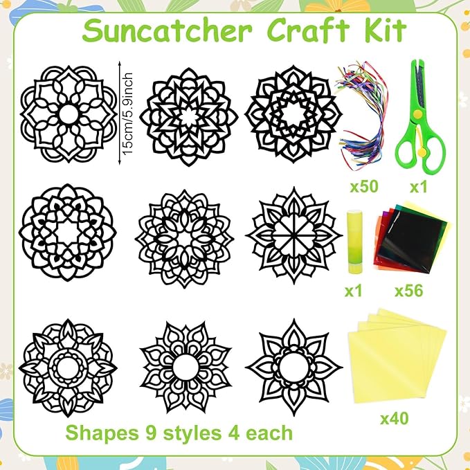 EggSun 36 Sets Mandala Suncatchers Craft Kit for Kids Adults Ornaments Stained Glass Window Arts and Crafts Paper Kit for VBS Classroom Holiday Birthday Projects Home Party Decorations Ages 4 8 12