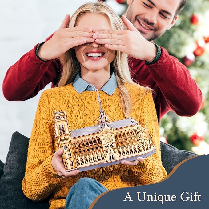 3D Wooden Puzzle for Adults — Notre Dame de Paris Cathedral Model Building Sets, DIY Craft Kits, Unique Gift and Home Decor for Architecture Enthusiast (330PCS)