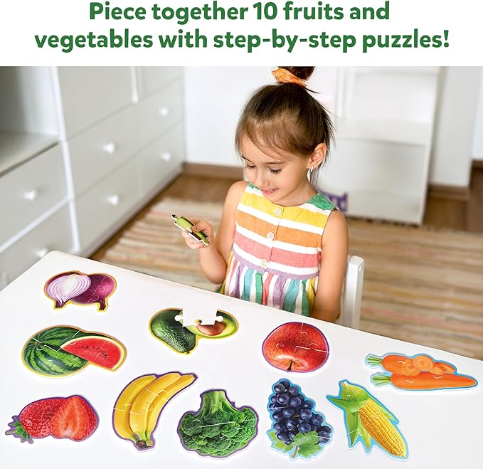 Skillmatics Step by Step Puzzles - 40 Piece Jigsaw & Toddler Puzzles, Montessori Educational Toy for Boys & Girls, Fruits and Vegetables, Travel Friendly, Gifts for Kids Ages 3, 4, 5 and Up