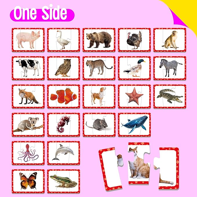 48 Animal Matching Puzzles with Error-Correction, 3-Piece Self-Correcting Puzzle Matching Game Educational Learning Activities for Toddlers, Animal-Themed Learning Games Toys for 3 Years Old