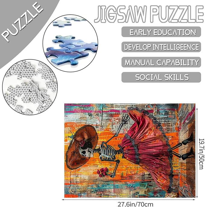 Tucocoo Mexican Romantic Jigsaw Puzzle 1000 Pieces Puzzles for Adults, Day of The Dead Skeleton Art Puzzles for Challenging Family Activity Games Colorful DIY Craft Puzzle for Home Wall Decor Gifts