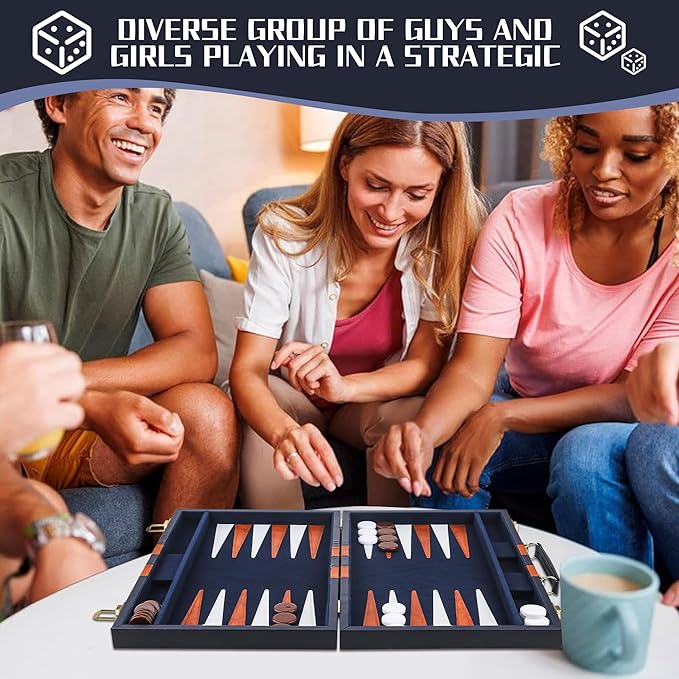Froggod 15 inch Backgammon Sets for Adults - Classic Board Game for Adults - Portable Travel Backgammon Set for 2 Players - Perfect Adult Board Games for Gifts & Family Fun(Blue)