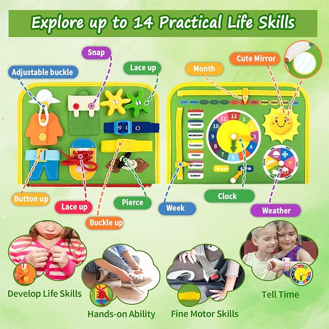 Busy Book for Toddlers 1-3, Farm Toddler Busy Board Montessori Toys for 1 2 3 4 Year Old, Sensory Board Preschool Learning Toy Quiet Books Birthday Gifts for Girls Boys, Travel Toys for Airplane Car