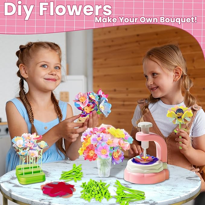 YiYeah Fabric Flower Bouquets Toys, Flower Making Kit, DIY Arts & Crafts Kit for Kids Age 4 5 6 7+, Flowers Market Toy Educational Activity and Birthday Gift Toys Gifts Ideas for Boys Girls