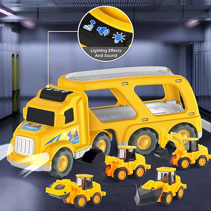 Veslier Construction Truck Toys for Boys Girls Age 1 2 3 4 5 6 Years Old,Carrier Transport Trucks for Kids 1-3 3-5 Year Old,Christmas Birthday Gift Toddler Toys.