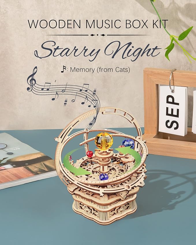 ROKR 3D Puzzles for Adults-Starry Night Music Box Kit-Wooden Puzzles Science Gifts for Adults-Gifts for Teenage Boys Girls