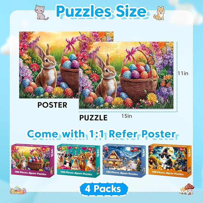 100 Piece Puzzles for Kids Ages 4-6, Holiday Birthdays Puzzles for Kids Ages 6-8, Large Jigsaw Puzzles for 4-8 Years Old, Educational Toys Gifts for 3-5 5-8 8-10 Years Old Boys Girls