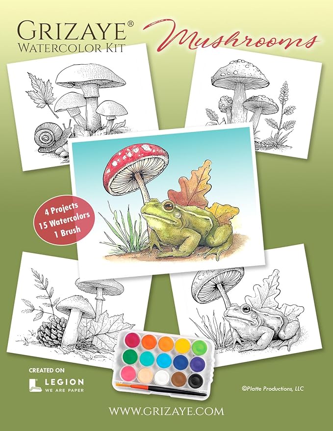 Mushroom Watercolor Kit – 4 Painting Projects for Pro Artists, Beginners, or Groups – Includes Premium Paper, Paint, Brush & Guide – Perfect for Travel or Home DIY Art