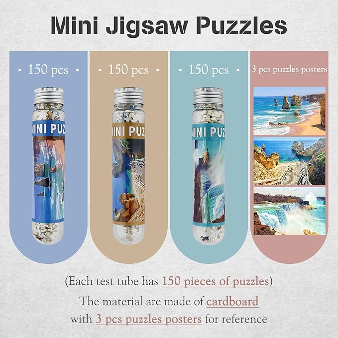 Small Jigsaw Puzzles for Adults Mini Puzzles 150 Pieces Micro Piece Small Puzzles Challenging Difficult Travel Puzzle Games Toys Gifts Beach Waterfall Puzzle 3 Packs 6 x 4 inch