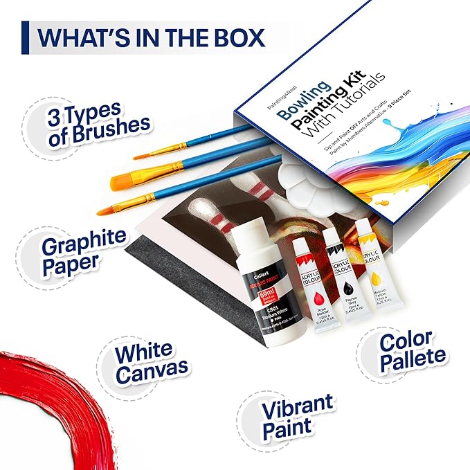 Painting4Real DIY Painting Class Kit for Adults with Video Tutorials: Learn to Paint Bowling – How to Paint with Acrylics – Painting & Art Supplies – 9 Piece Acrylic Paint Set
