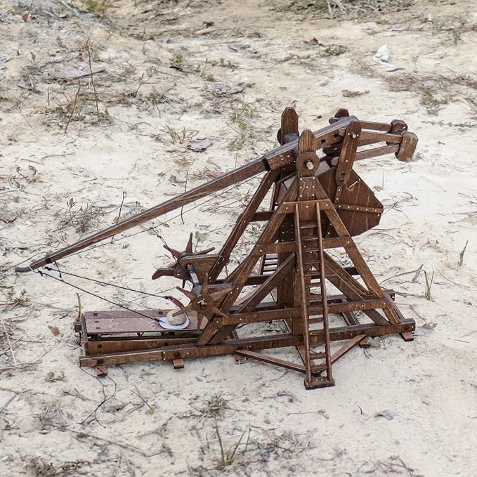The MINI Counterweight Trebuchet Europe Medieval Siege Equipment Chariot Catapult Weapons DIY 3D Wooden Puzzles Model Kits for Adults STEM Projects Tabletop Toy
