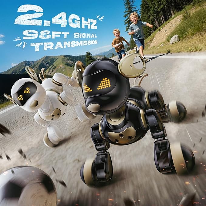 Ruko 18011 Robot Dog Toy, Smart Interactive Puppy with 30+ LED Faces, Remote & Gesture Control, Programmable Electronic Pet for Kids Ages 3–8, Black & Gold