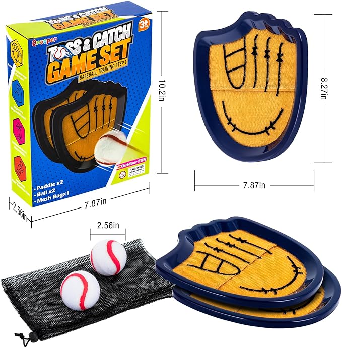 Toss and Catch Ball Set Outdoor Games for Kids Ages 3-12 Beginner Baseball Training Gloves Summer Pool Beach Yard Lawn Gifts for 4 5 6 7 8 9 10 11 12 Year Old Boys Girls