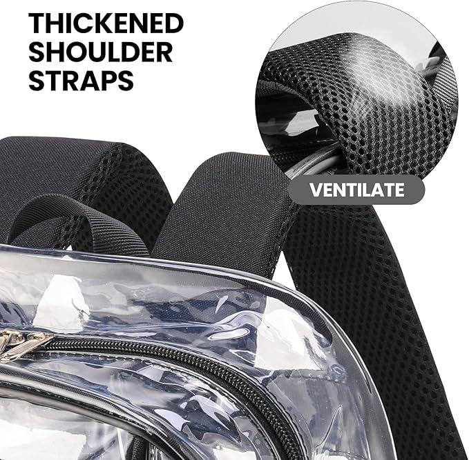 Lightweight Clear Bookbag for School or Stadium Events - Black Transparent Plastic See-Through Backpack Black