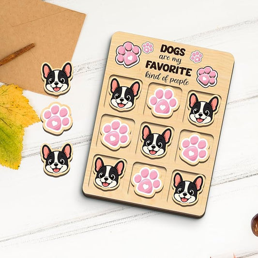 Personalized Dog XO Board Game, Personalized Cute Dog Wooden Noughts and Crosses Game, Pet Table Decor Road Trip Travel Game for Family (Dog 2)