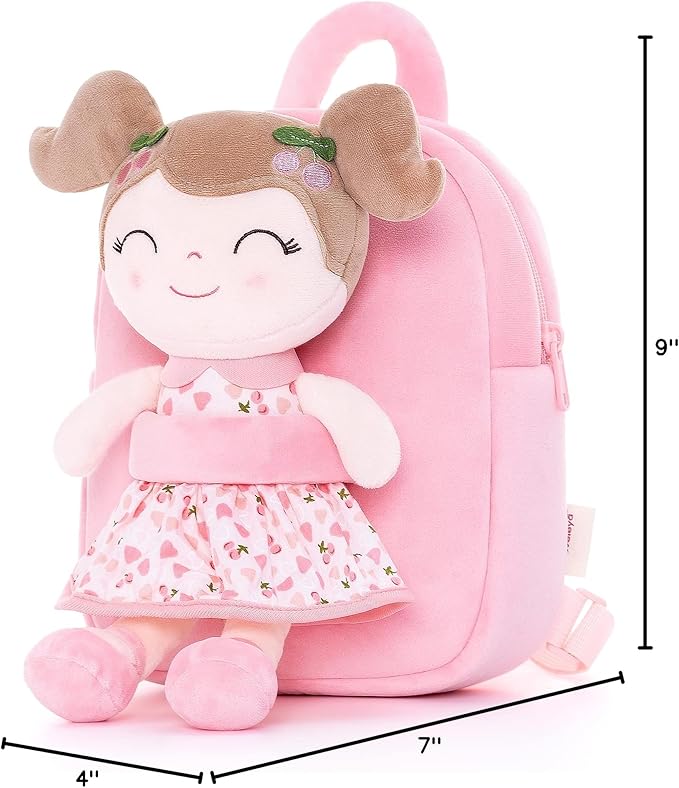 Gloveleya Kids Backpack Toddler Backpack Plush Backpack with Soft Doll Cherry Girl Pink 9 Inches New…
