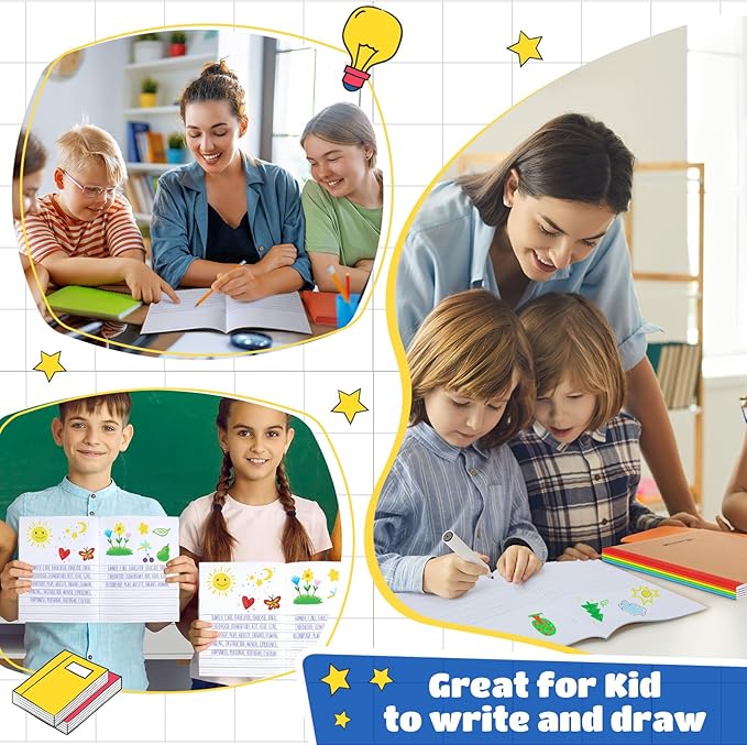Henoyso 80 Pack Bulk Primary Composition Notebooks for Kids - Wide Ruled Journal with Picture Space, 60 Pages, Rainbow Spine, 9.75 x 7.5 in for Office, School, Journaling, Back to School Supplies