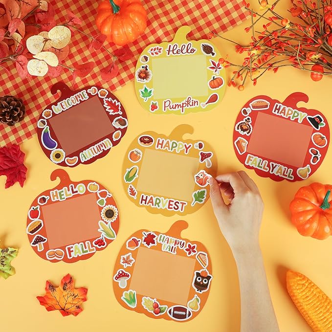 24 PCS Fall Picture Frame Crafts Paper Thanksgiving DIY Photo Frame Crafts Pumpkin Maple Leaf Pine Cone Photo Holder Decor for Thanksgiving Game Activity (Pumpkin)