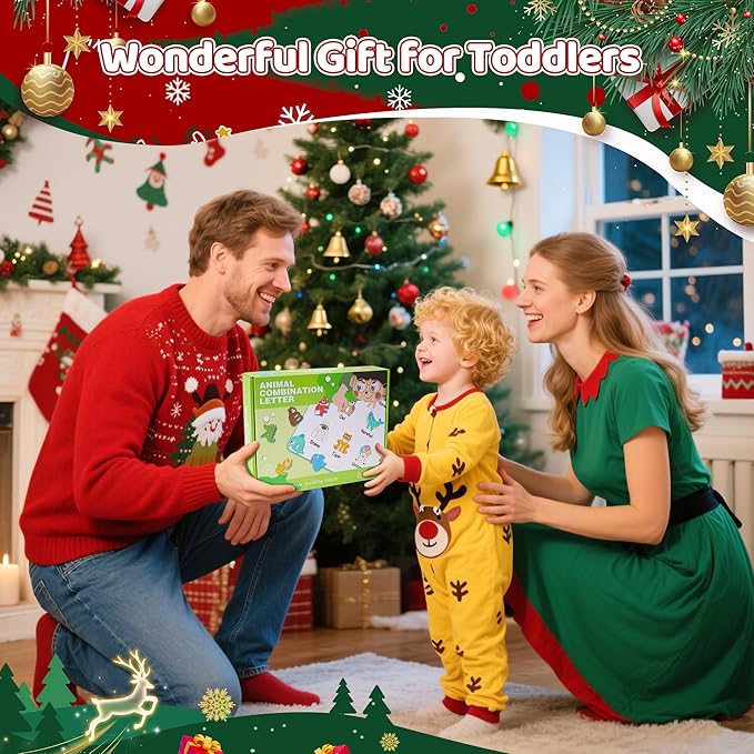 Wooden Toddler Puzzles, Montessori Toys ABC Alphabet Puzzle for Kids Ages 3-5, Cute Animal Shape Letters Matching Game, Preschool Learning Educational Toys Gift for Girls Boys 3 4 5 Years Old