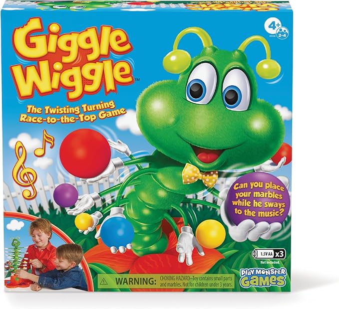 PlayMonster Giggle Wiggle Board Games for Kids, Hand-Eye Coordination, Preschool Games, The Twisting-Turning Race to Get Your Marbles to The Top Game, Ages 4+, Batteries Not Included