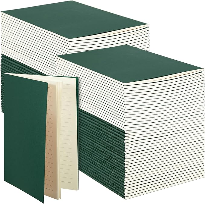 Sepamoon 150 Pack Kraft Notebook Journals 5.82 Inch x 4.13 Inch A6 Softcover Notebooks Bulk for Kids Student Writing Sketch Travel Journal Office Notepad with 48 Pages 24 Sheets, Lined(Green)