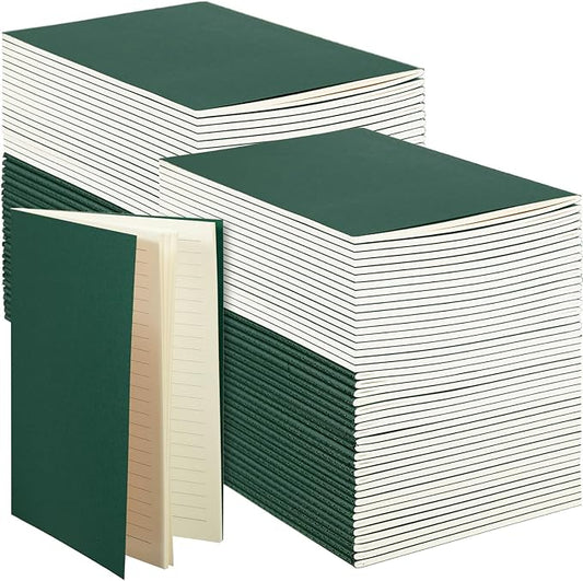Sepamoon 150 Pack Kraft Notebook Journals 5.82 Inch x 4.13 Inch A6 Softcover Notebooks Bulk for Kids Student Writing Sketch Travel Journal Office Notepad with 48 Pages 24 Sheets, Lined(Green)
