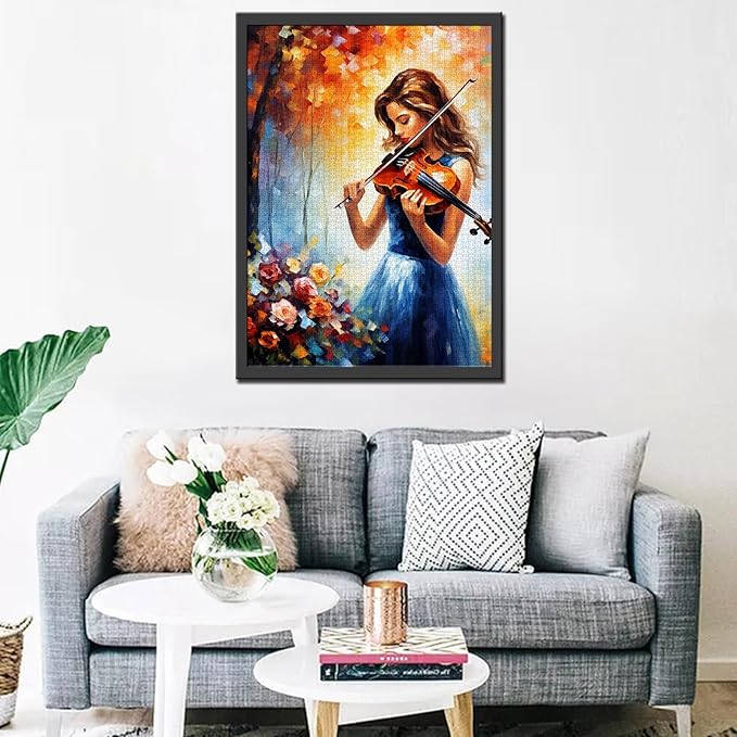 Woman 1000 Piece Jigsaw Puzzles for Adults The Girl Playing The Violin Painting Jigsaw Puzzle Female Musican 1000 Pieces Puzzles Game Home Wall Decor DIY Craft Forest Animal Puzzle Art(Brown)