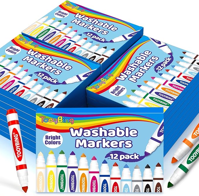 Washable Markers Bulk (288 Count, 24 Box), 12 Assorted Colors, Washable Markers for Kids Classroom School, Broad Tip Durable for Back to Classroom Art School Supplies Essentials