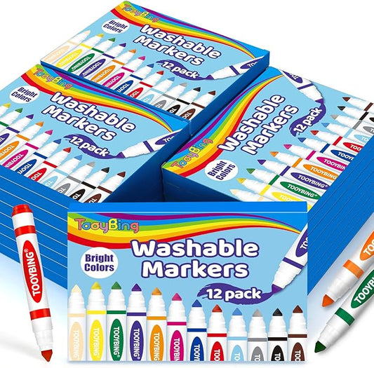 Washable Markers Bulk (288 Count, 24 Box), 12 Assorted Colors, Washable Markers for Kids Classroom School, Broad Tip Durable for Back to Classroom Art School Supplies Essentials
