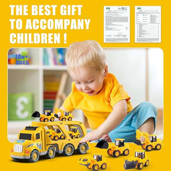 Veslier Construction Truck Toys for Boys Girls Age 1 2 3 4 5 6 Years Old,Carrier Transport Trucks for Kids 1-3 3-5 Year Old,Christmas Birthday Gift Toddler Toys.