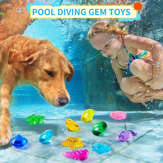 28 Pcs Colorful Diving Gem Pool Toys Set with Treasure Pirate Box Swimming Gem Pirate Diving Toys Underwater Toy for Pool Use Treasures Sets (Multicolor 30-40mm)