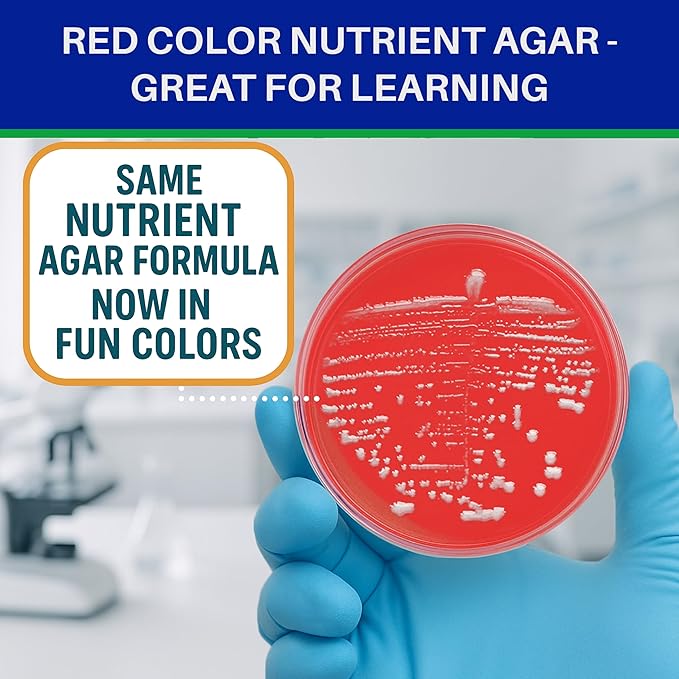 Evviva Sciences Nutrient Agar Petri Dishes Science Project Kit, Pre-Poured Agar Plates for Science Experiments, with Experiment eBook (RED)