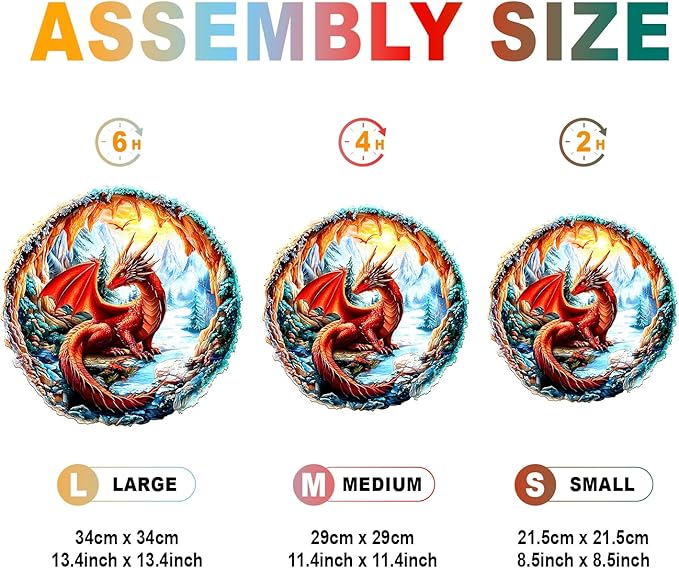 Wooden Puzzles for Adults - Crimson Dragon Wooden Jigsaw Puzzle - Unique Shape 3D Vision Wood Puzzles Adult - Christmas Birthday Gifts for Adults/Friends/Family - 195pcs 11.4 * 11.4in