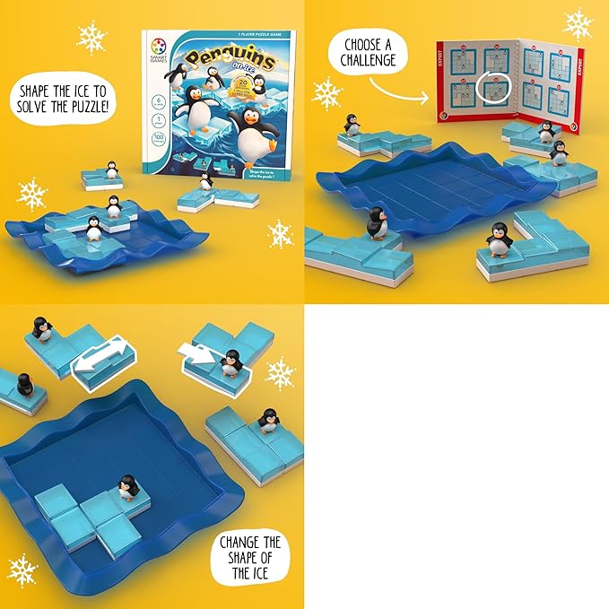 SmartGames Penguins on Ice Cognitive Skill-Building Puzzle Game for Ages 6 - Adult - Now with 100 Challenges!